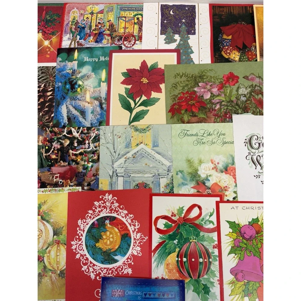 Vintage Christmas Cards Fronts ONLY Traditional Scrapbooking Decoupage Lot 50+